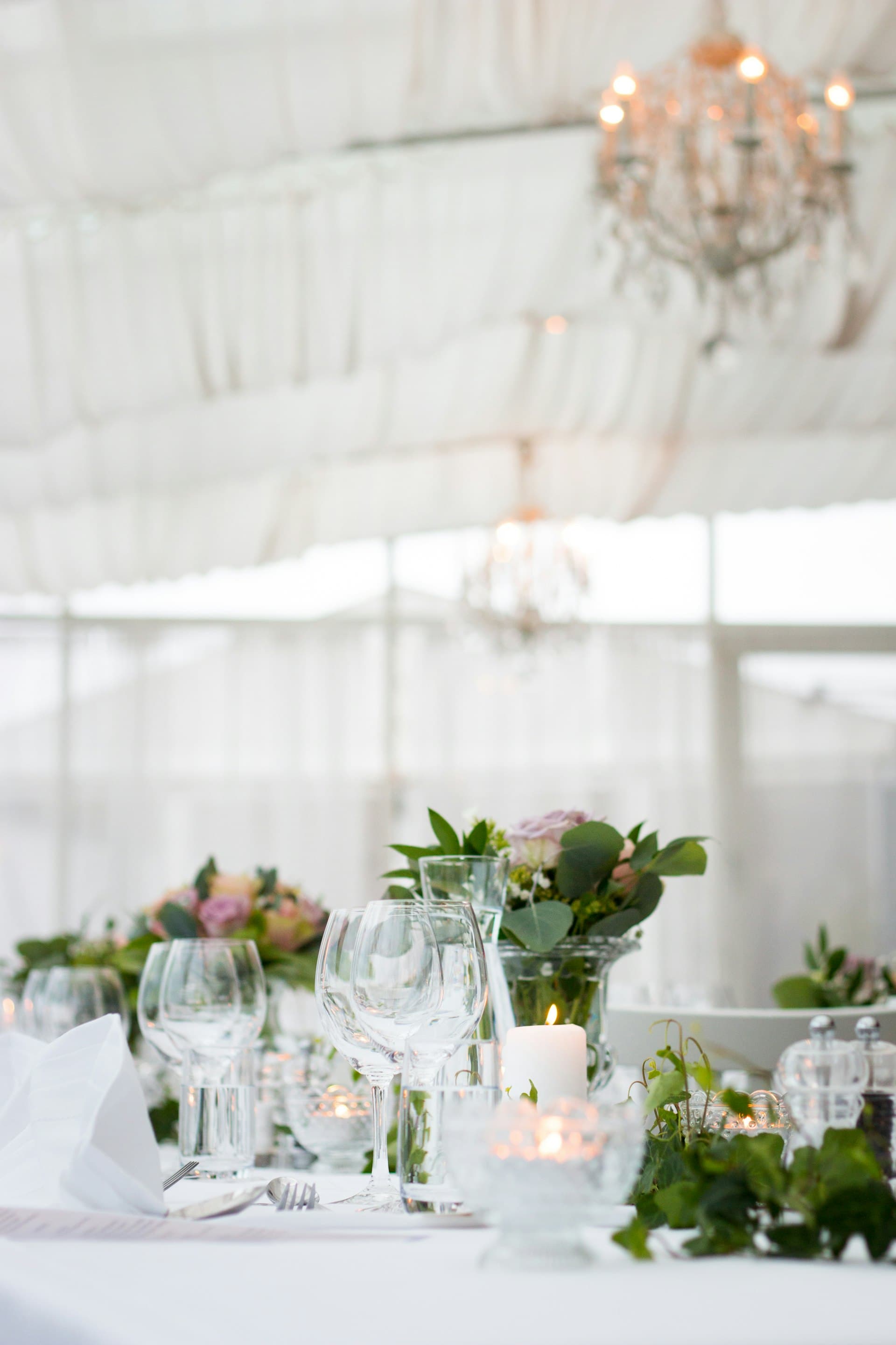 The marquee set for an evening event